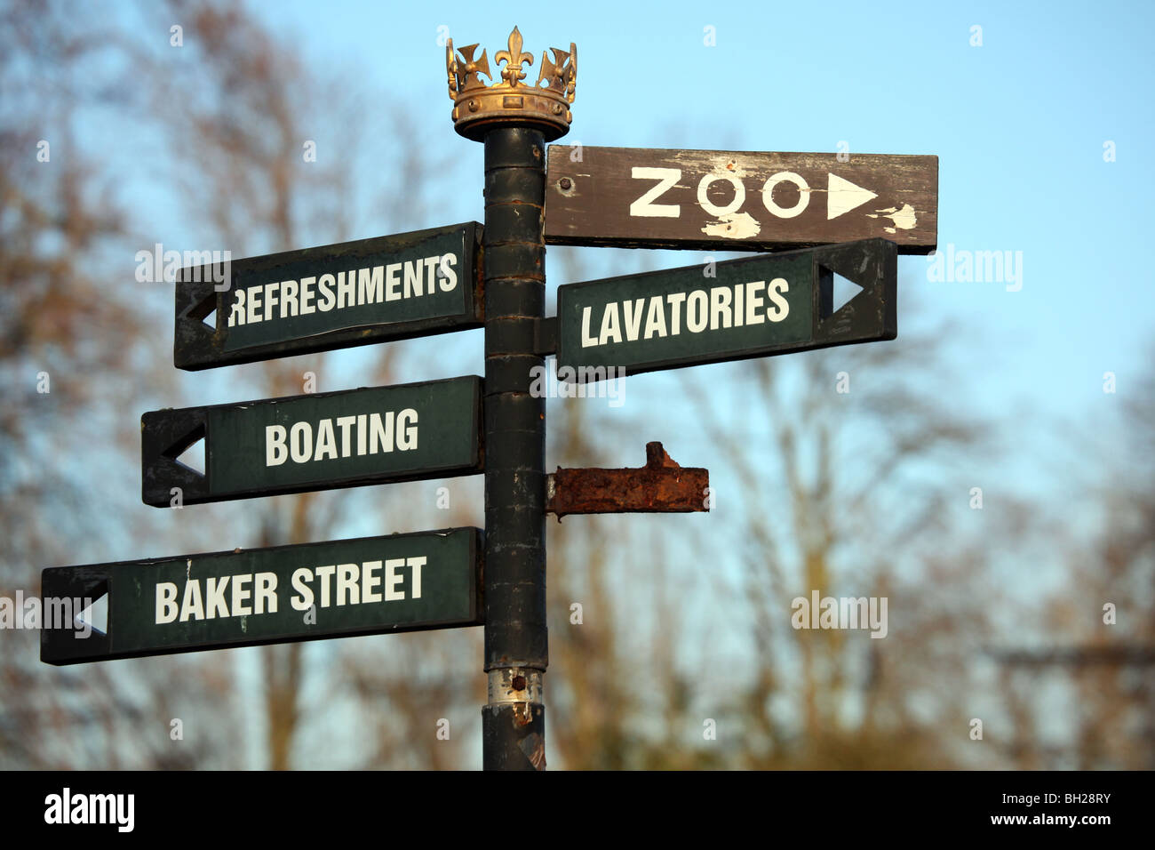 Segno posto a Regent's Park Foto Stock