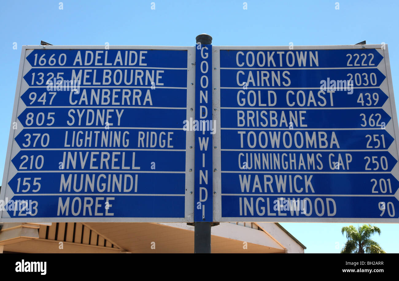Cartello stradale Goondiwindi Aeroporto QLD Australia Foto Stock
