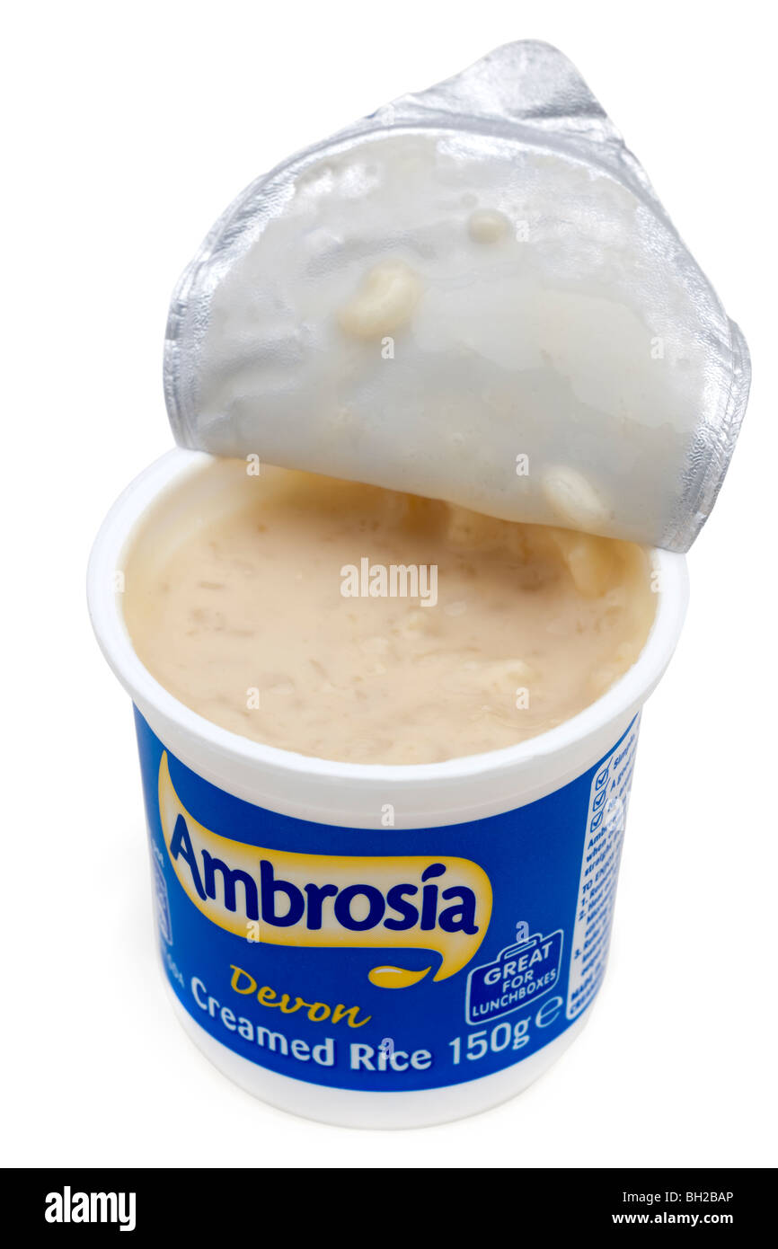 Piccolo 150gram astuccio di plastica di Ambrosia devon crema di riso Foto Stock