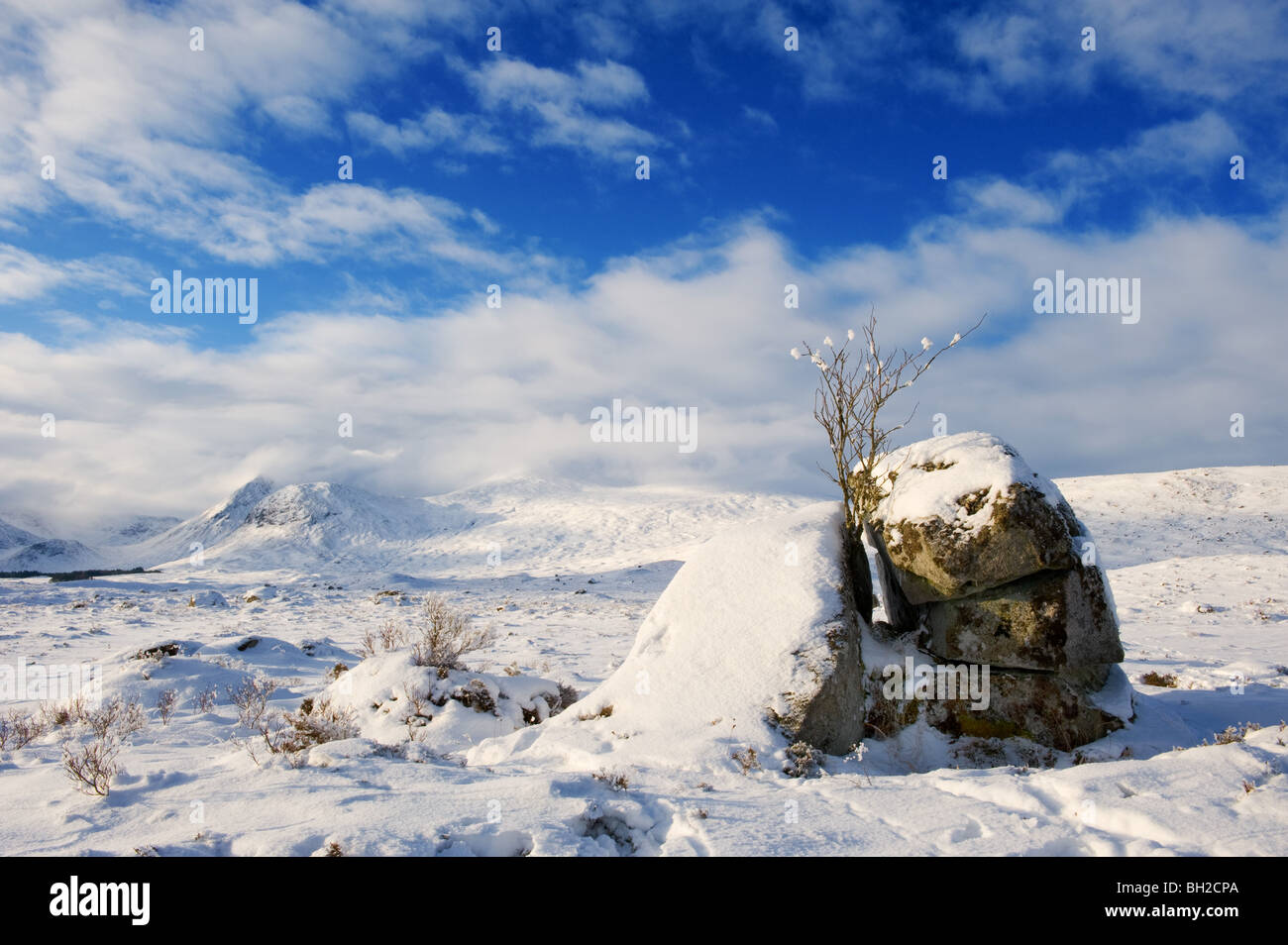 Inverno sul Rannoch Moor vicino a Glencoe, Scotland, Regno Unito. Foto Stock
