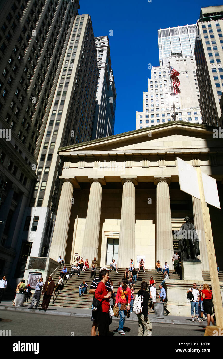 Vista della Federal Hall di New York City, Stati Uniti Foto Stock