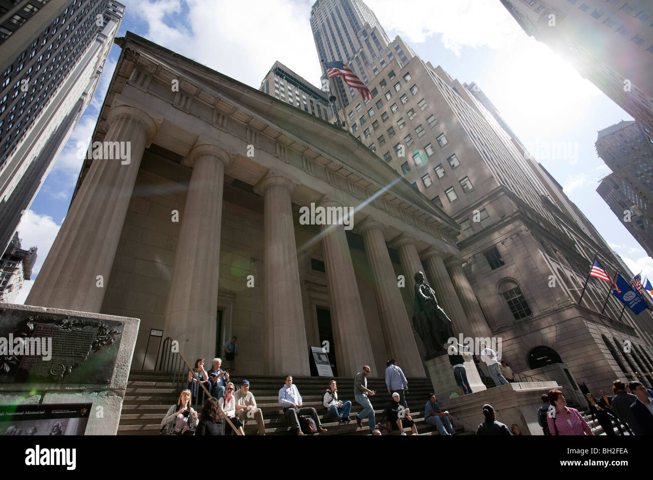 Vista della Federal Hall di New York City, Stati Uniti Foto Stock