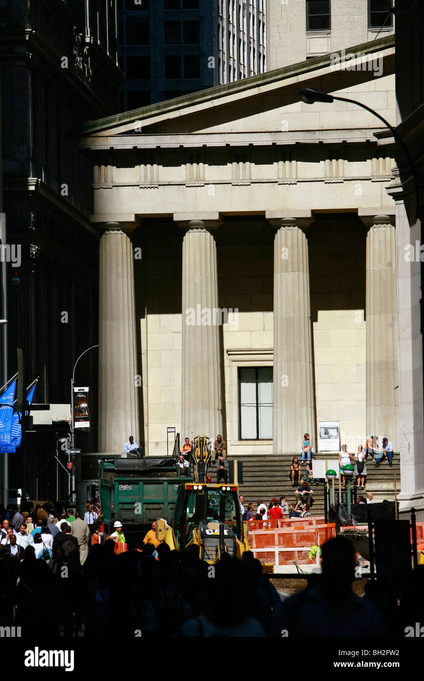 Vista della Federal Hall di New York City, Stati Uniti Foto Stock