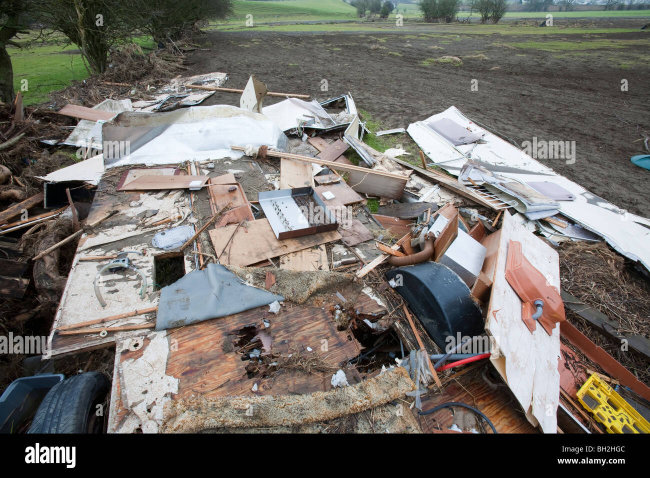 I danni da alluvione dal devastante Novembre 2009 inondazioni nei pressi di Cleveland, Regno Unito. Foto Stock