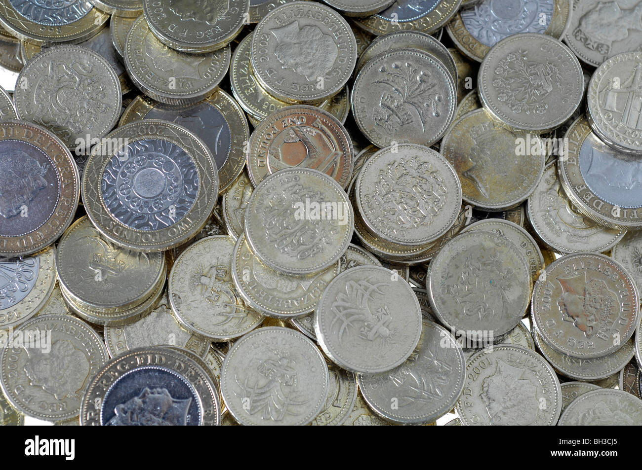 Sterlina britannica delle monete in euro Foto Stock