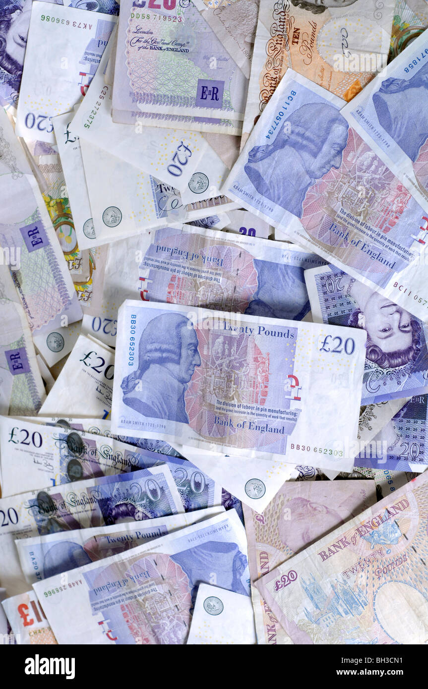 Valuta britannica venti pound note Foto Stock