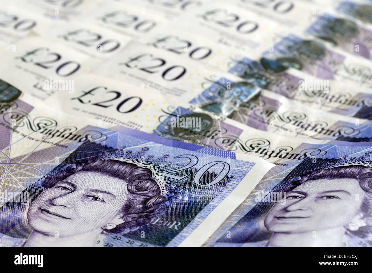 Valuta britannica venti pound note Foto Stock
