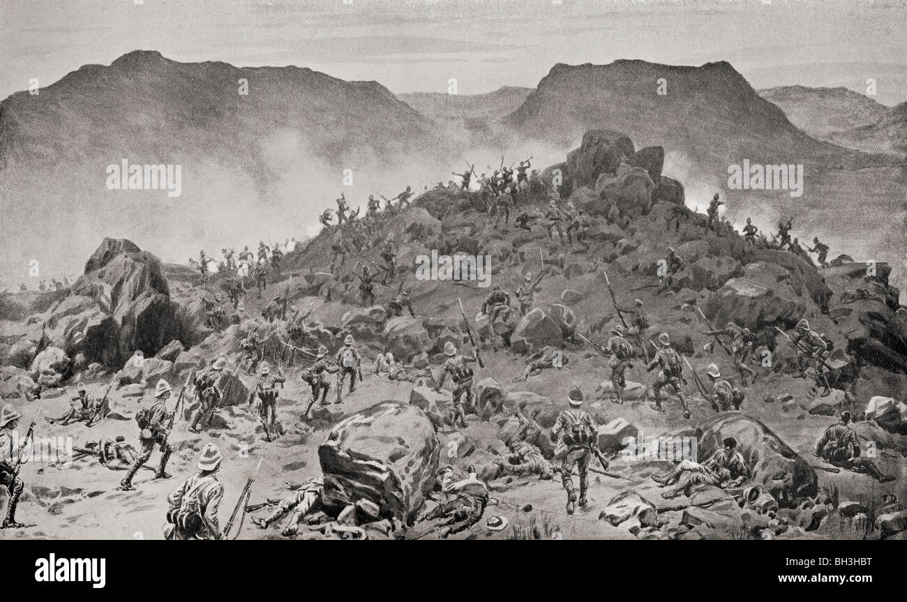 La battaglia di Belmont, 23 novembre 1899, attacco a baionetta mediante gli scozzesi e granatiere guardie. Foto Stock