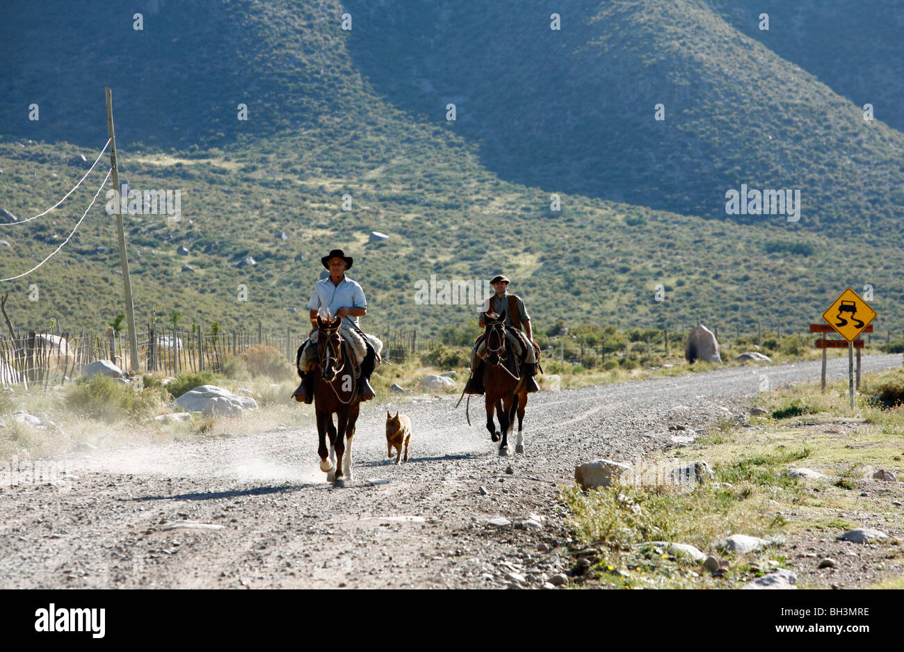 Gauchos a cavallo a Valle de Uco, regione di Mendoza, Argentina. Foto Stock