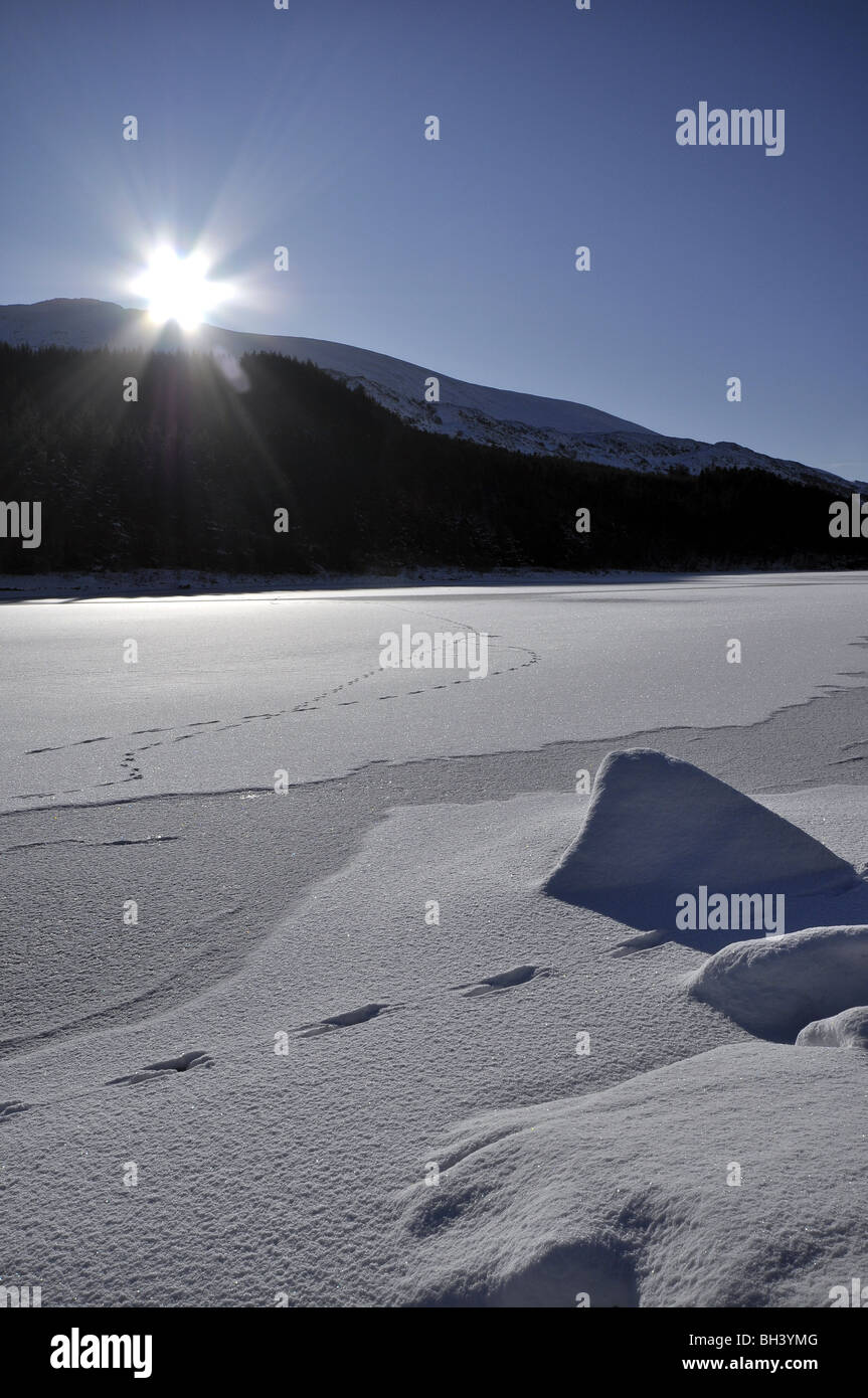 Llynnau Mymbyr laghi congelati in Snowdonia Gwynedd in inverno la neve fresca Gennaio 2010 Foto Stock