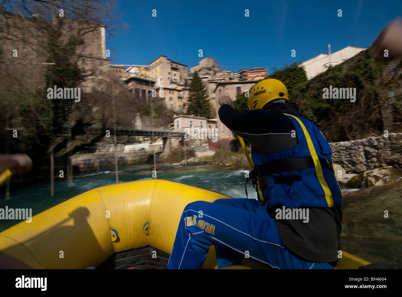 Rafting sul fiume Aniene, Subiaco, Roma, Italia Foto Stock