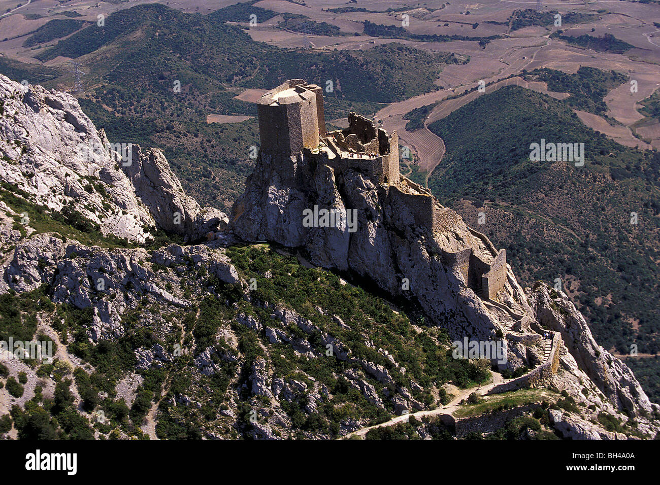 Castello CATARO DI QUERIBUS, Corbieres regione vinicola, Aude (11), Francia Foto Stock