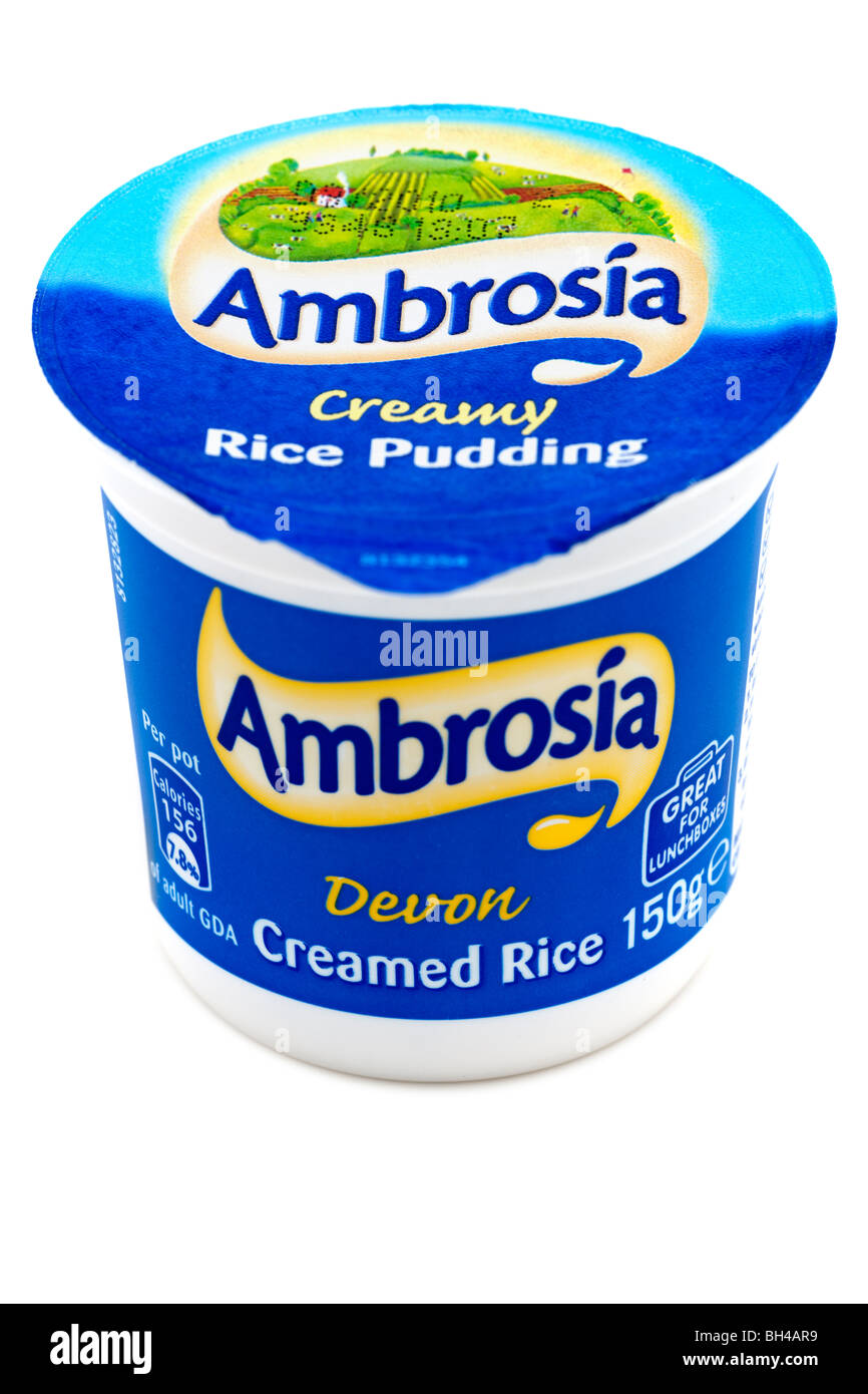 150 grammi di vasca in plastica di Ambrosia crema di riso Foto Stock