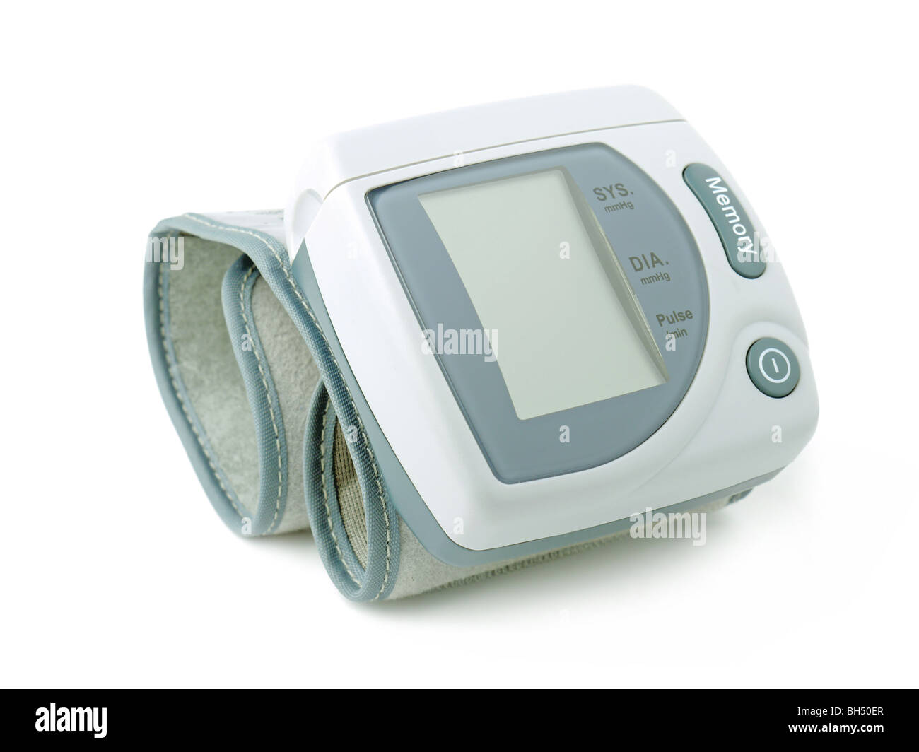 Electronic monitor della pressione del sangue su sfondo bianco Foto Stock