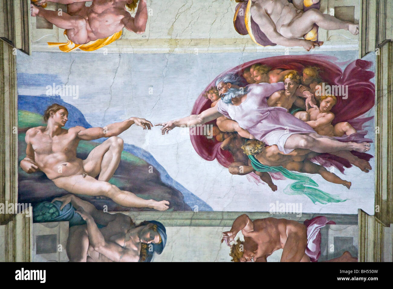 Michelangelo per il "Creazione di Adamo", Cappella Sistina, Roma, Italia Foto Stock