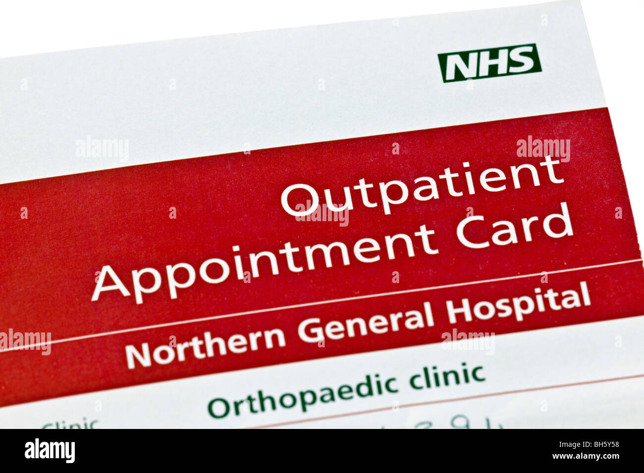 NHS ambulatoriale scheda appuntamento Foto Stock