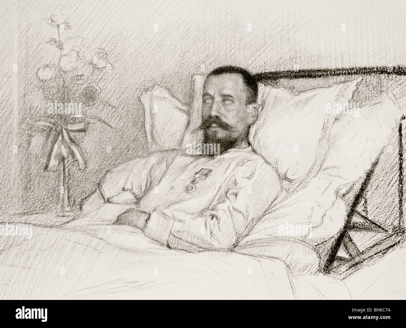 Generale Francese Henri Gouraud recuperando in ospedale dopo aver perso il suo braccio destro nella campagna dei Dardanelli, 1915. Foto Stock