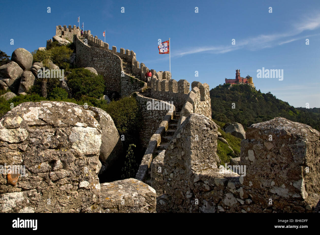 Pareti e Castelo da Pena Palace a Sintra vicino a Lisbona, Portogallo, Europa. Foto Stock