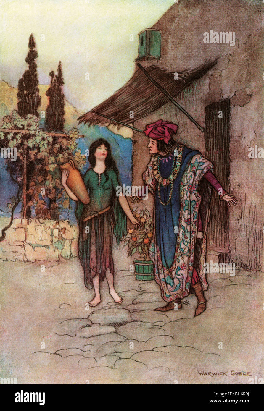 Griselda e il duca, da Warwick Goble, dalla completa opere poetiche di Geoffrey Chaucer, 1912. Foto Stock