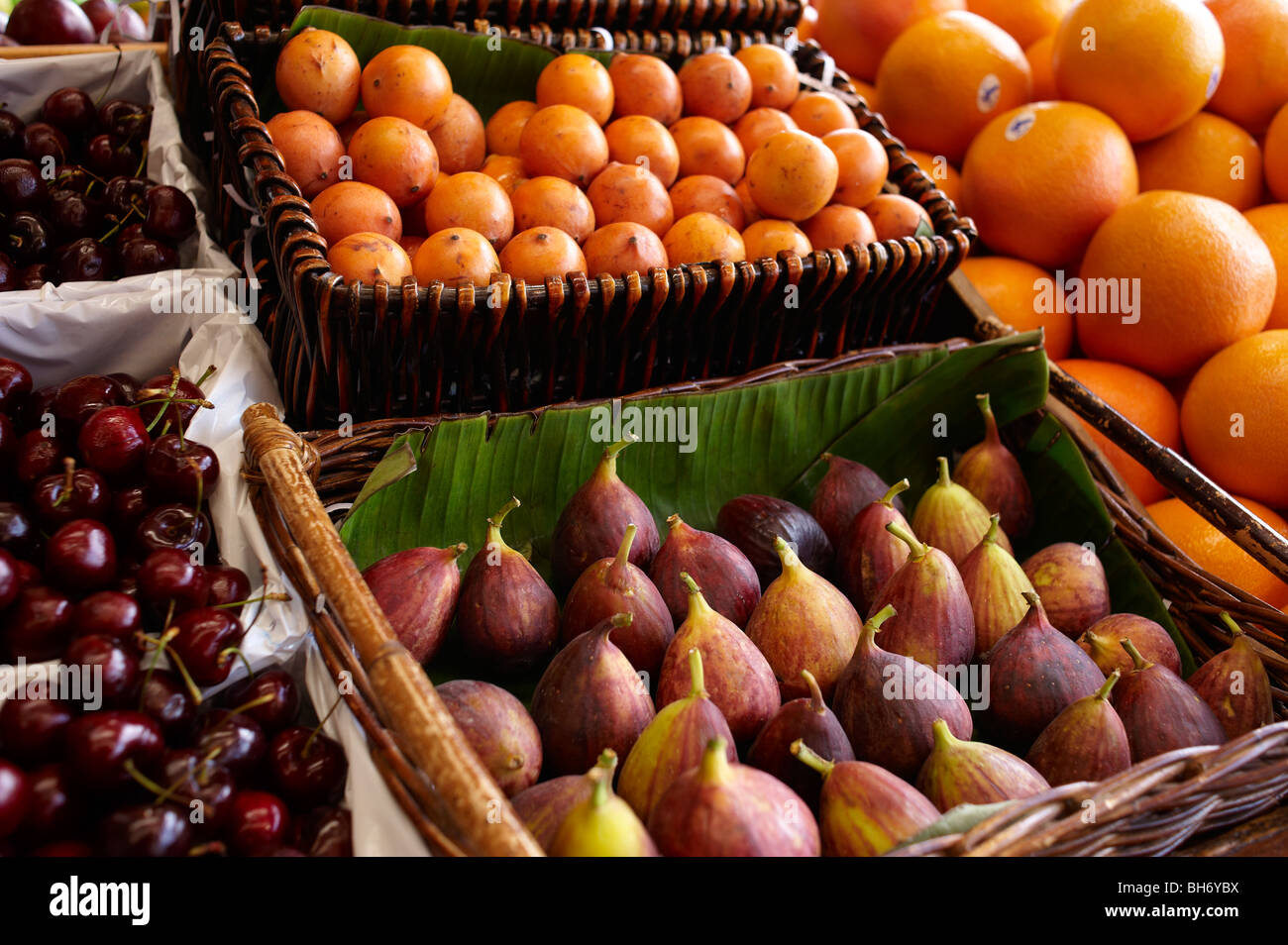Esotici frutti tropicali al fruttivendolo Foto Stock