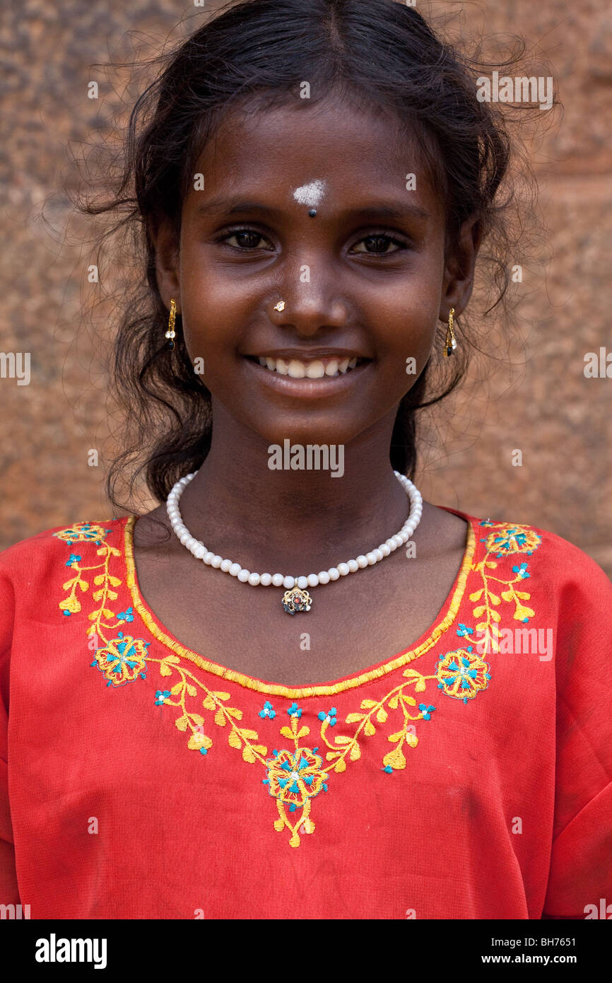 Bella ragazza indiana, Thanjavur, Tamil Nadu, nell India meridionale Foto Stock