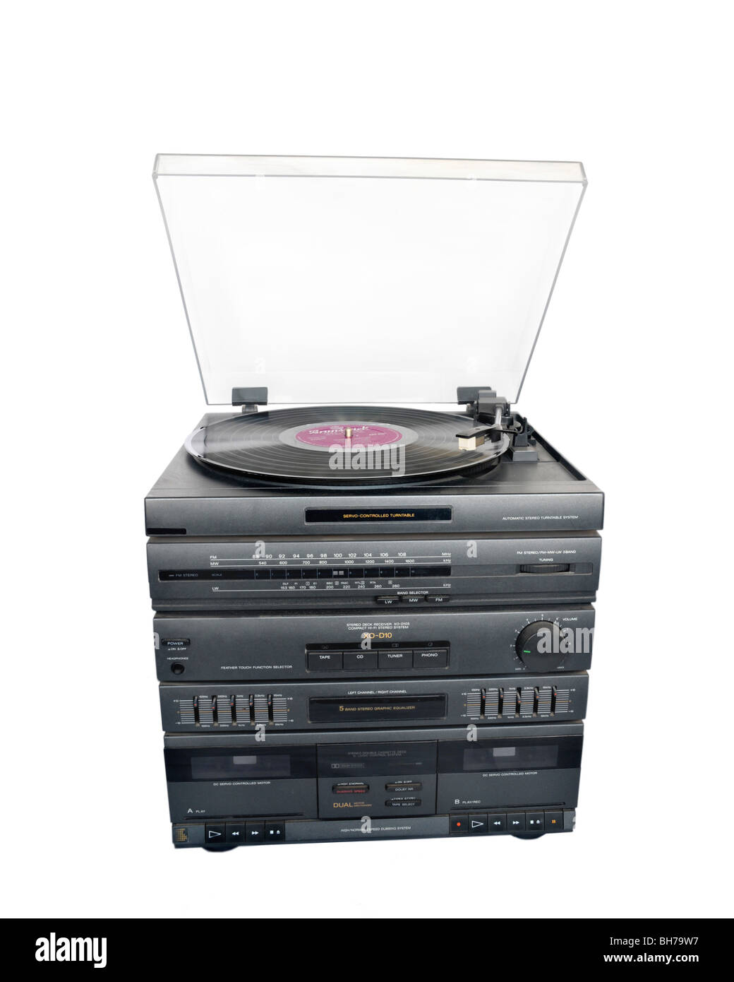 Spaccato di un ottanta deck stereo Sistema con tavola rotante. Foto Stock