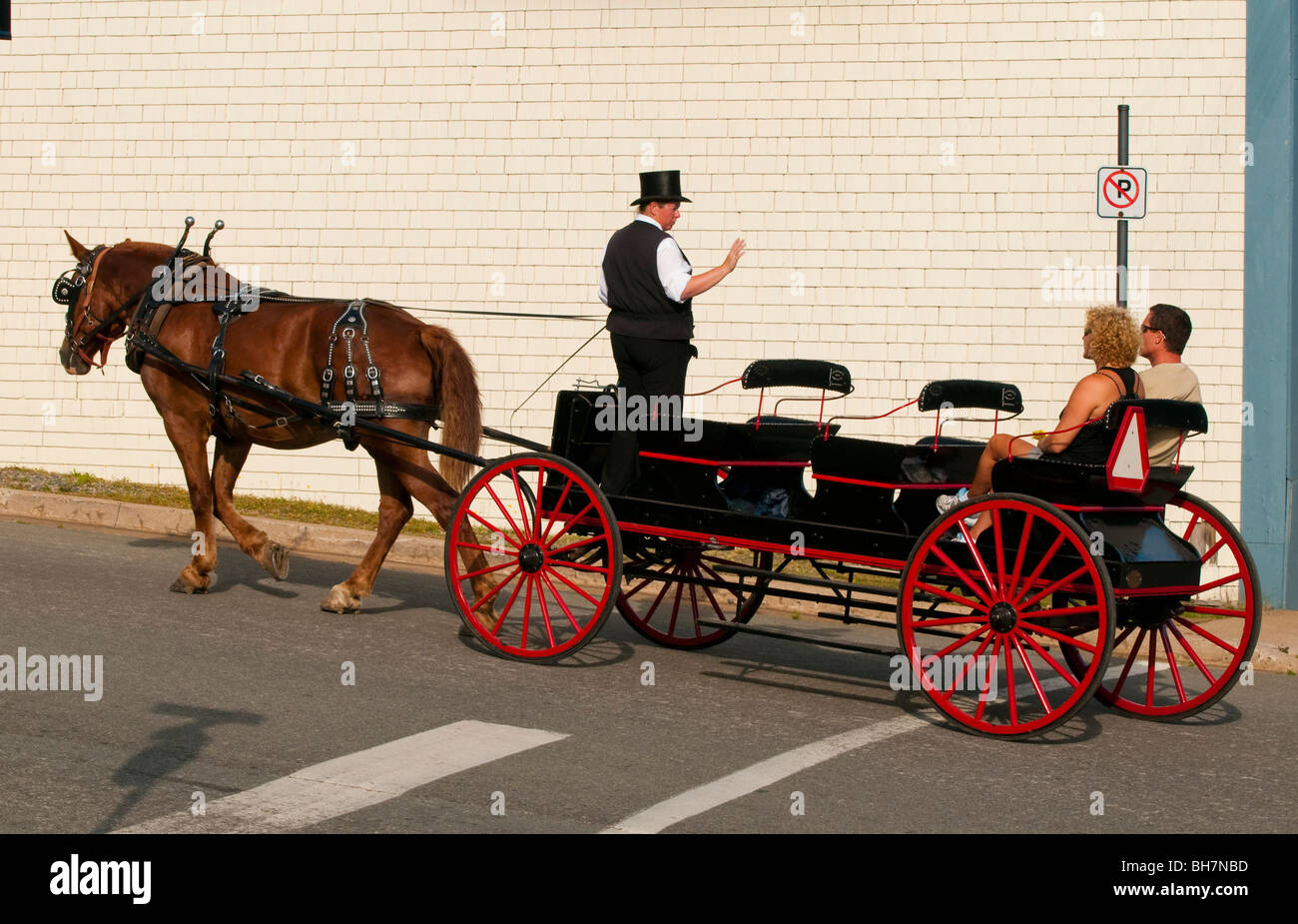 Nova Scotia, Lunenburg, Tour di Lunenburg da cavallo e buggy sul rum fila Street, Patrimonio Mondiale UNESCO sito Foto Stock