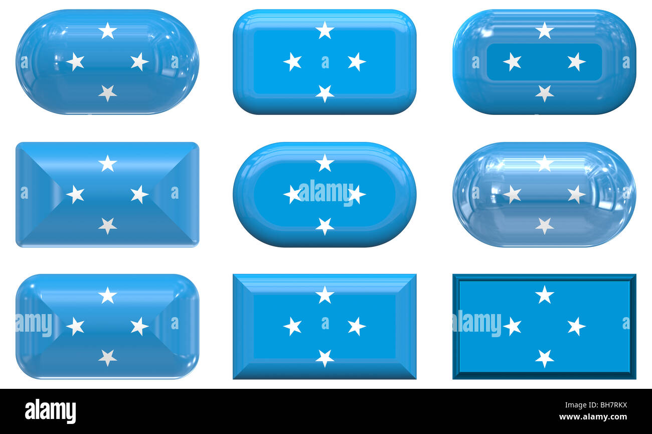 Nove i pulsanti di vetro della bandiera della Micronesia Foto Stock