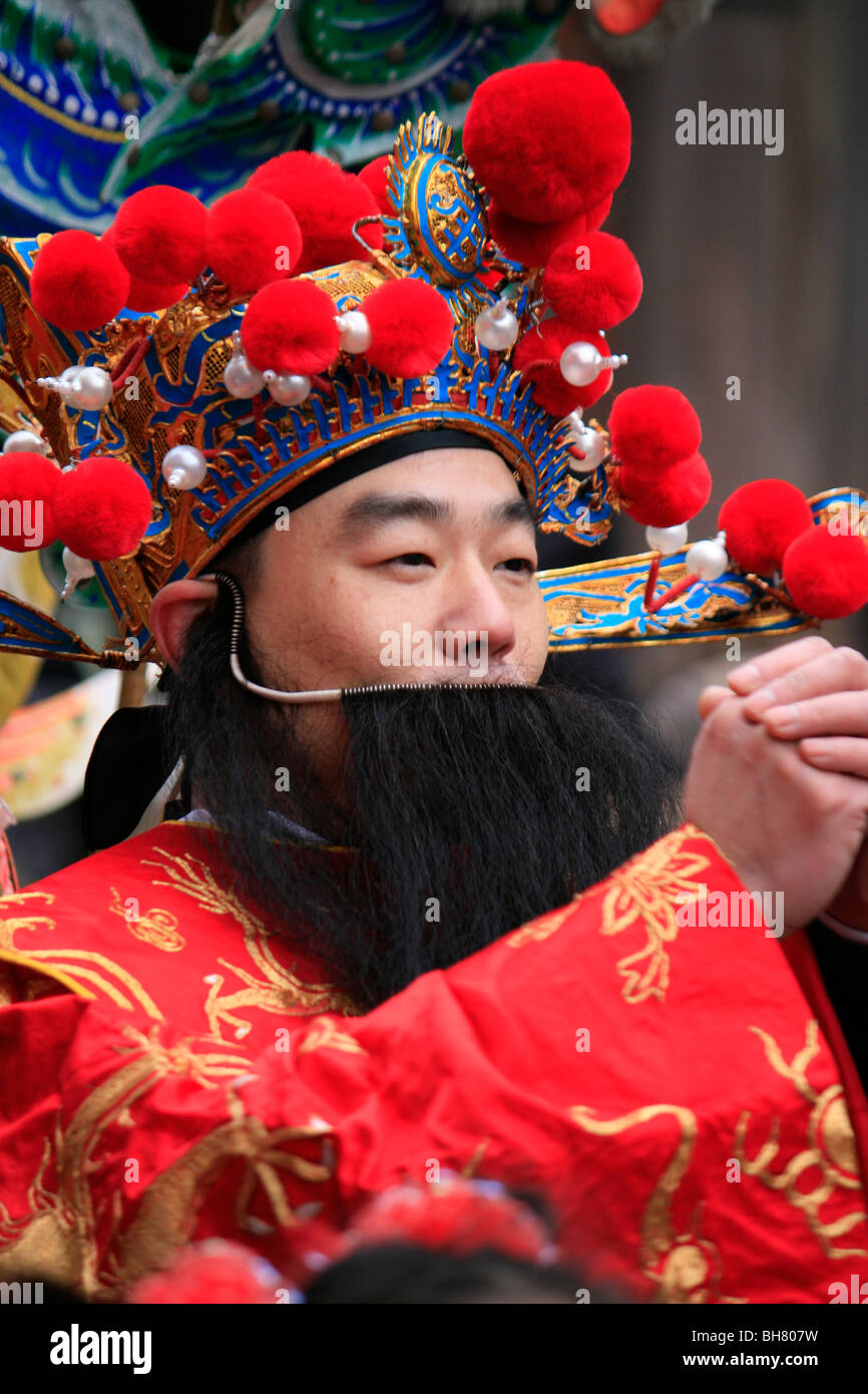 Parade leader presso il Capodanno cinese nel febbraio 2009, a Manchester dove vi è una grande comunità cinese. Foto Stock