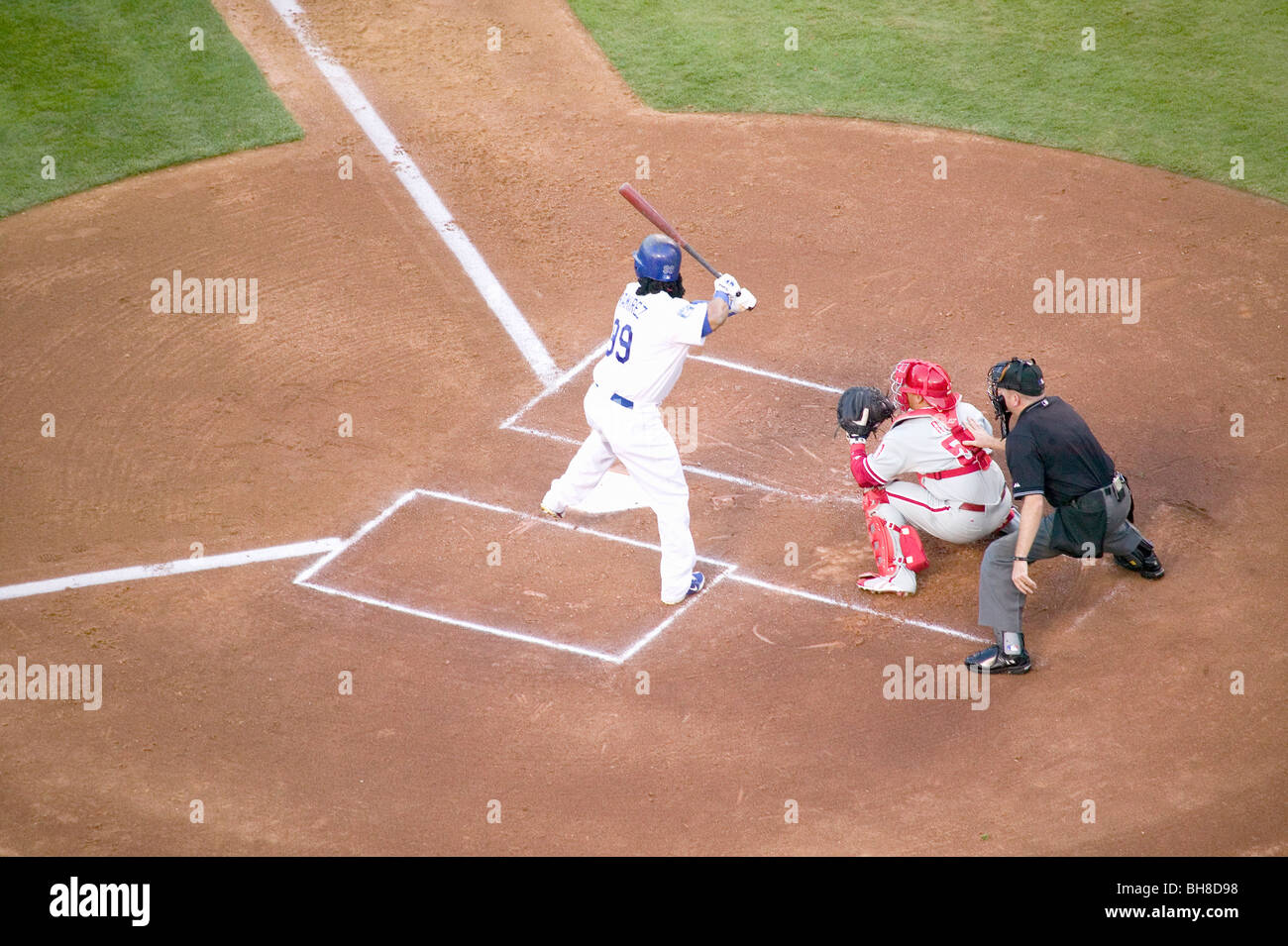LA Dodger, #99, Manny Ramirez batting durante la National League Championship Series (gli NLC), lo Stadio dei Dodger, Los Angeles, CA Foto Stock