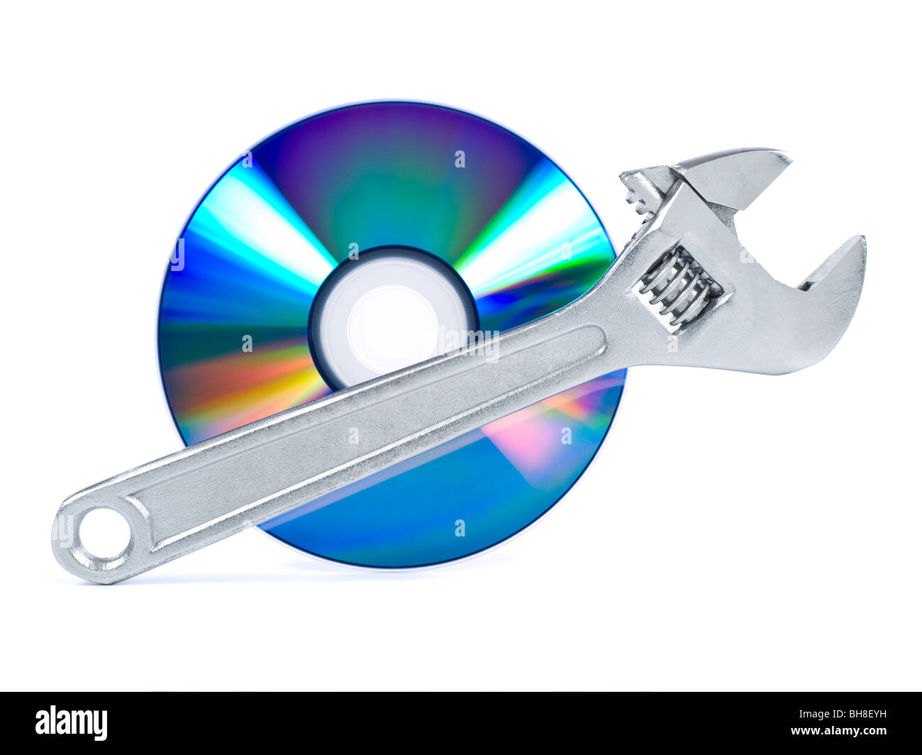 Supporto tecnico e risoluzione dei problemi e la relativa icona. Una chiave e un disco digitale. Foto Stock