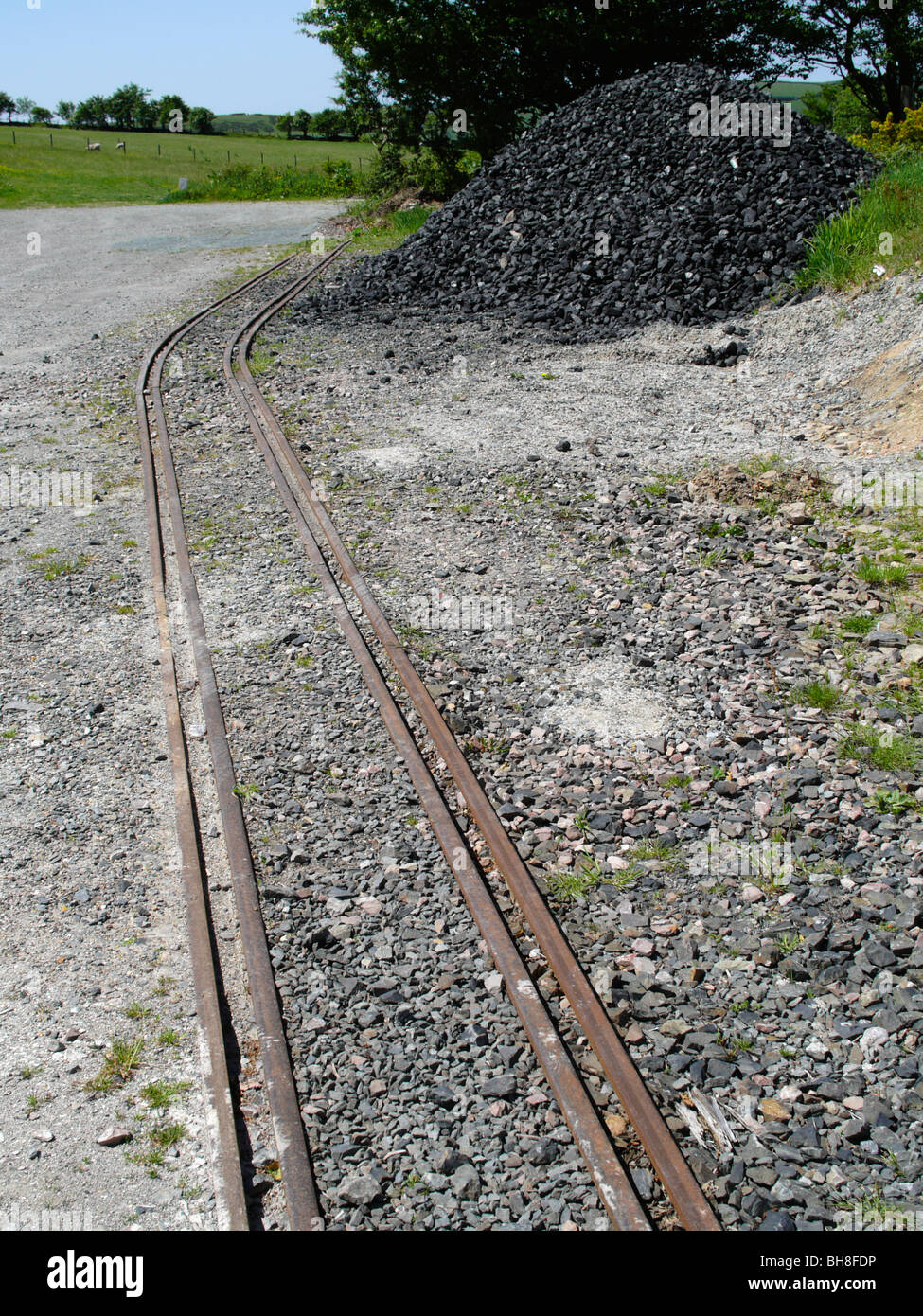 Le scorte di carbone in una ferrovia industriale Foto Stock