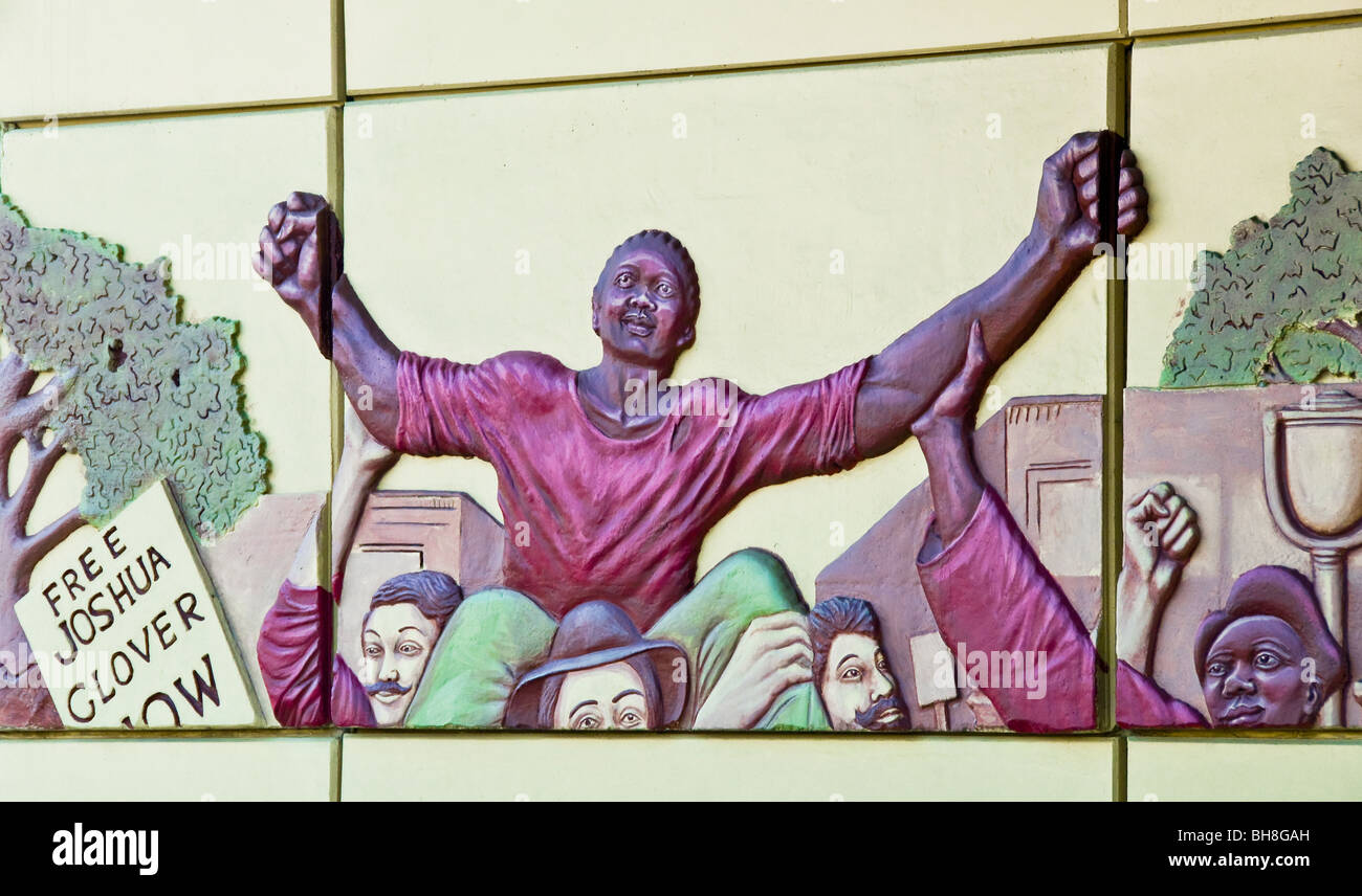 Il murale raffigurante il salvataggio dalla prigione di Giosuè Glover, un runaway slave, a Milwaukee nel Wisconsin Foto Stock