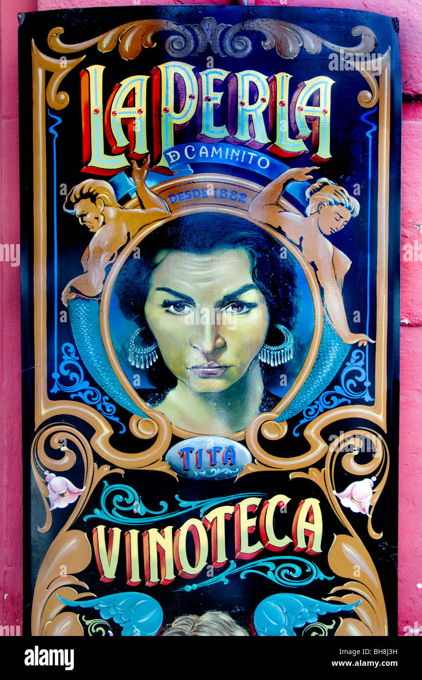 Il Cafe Bar di Buenos Aires Argentina La Boca El Caminito segno Street Painting Foto Stock