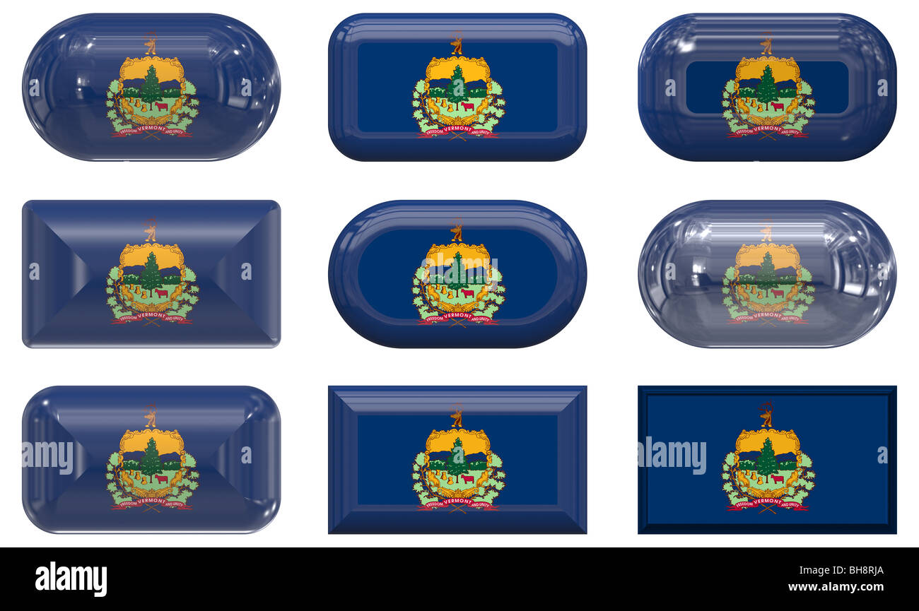 Nove i pulsanti di vetro di bandiera del Vermont Foto Stock