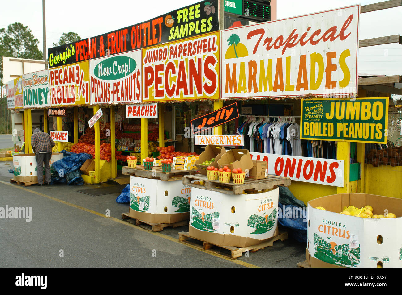 AJD64658, GA, Georgia, FL, Florida, Strada di frutta stand, mercato Foto Stock