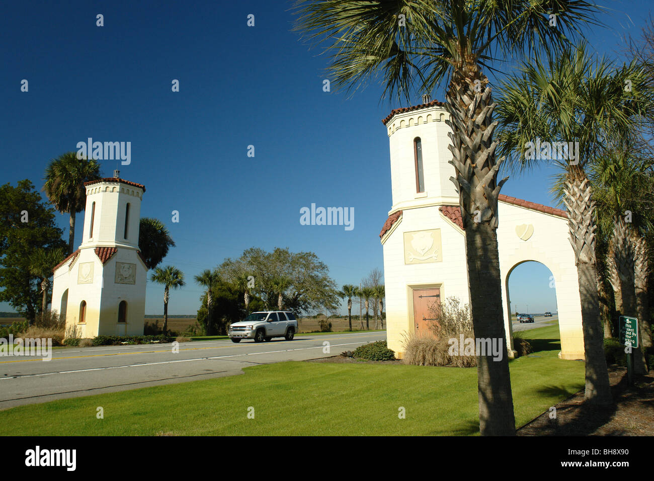 AJD64682, Jekyll Island, GA, Georgia, Golden Isles, ingresso, gate Foto Stock