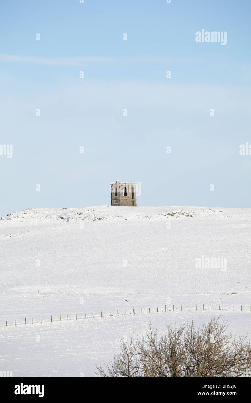 Semple Trail, le rovine del castello Tempio di Semple, o Caccia Torre, Kenmure Hill, tra Howwood e Lochwinnoch, Renfrewshire, Scozia, Regno Unito Foto Stock