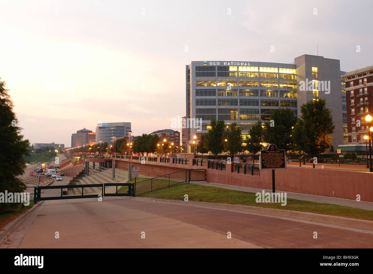 AJD65249, Evansville in Indiana, Downtown, fiume Ohio argine, marcatore storico Foto Stock