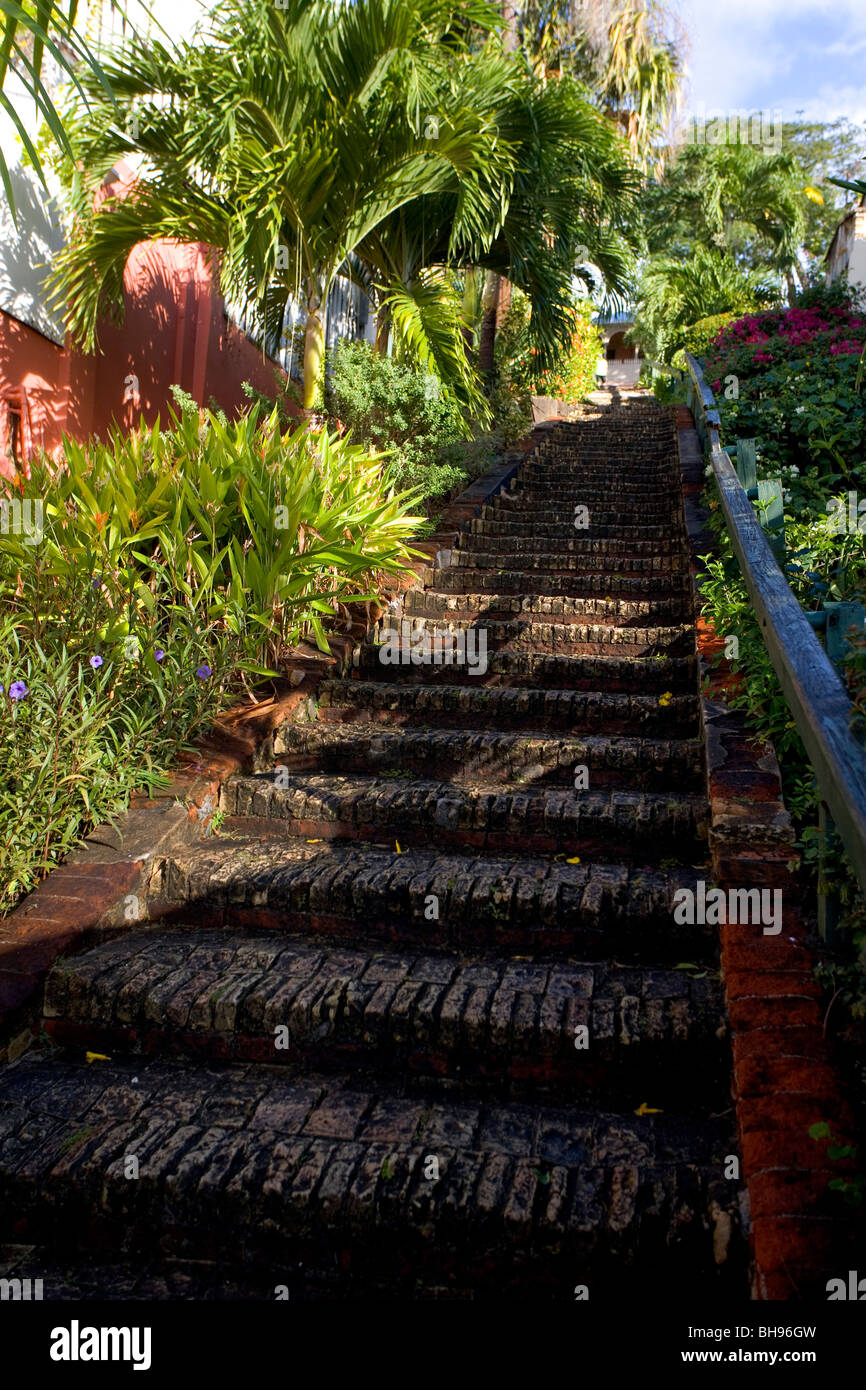 Il fondo del famoso 99 passi appena sopra l'area del centro cittadino di Charlotte Amalie, san Tommaso, USVI. Foto Stock