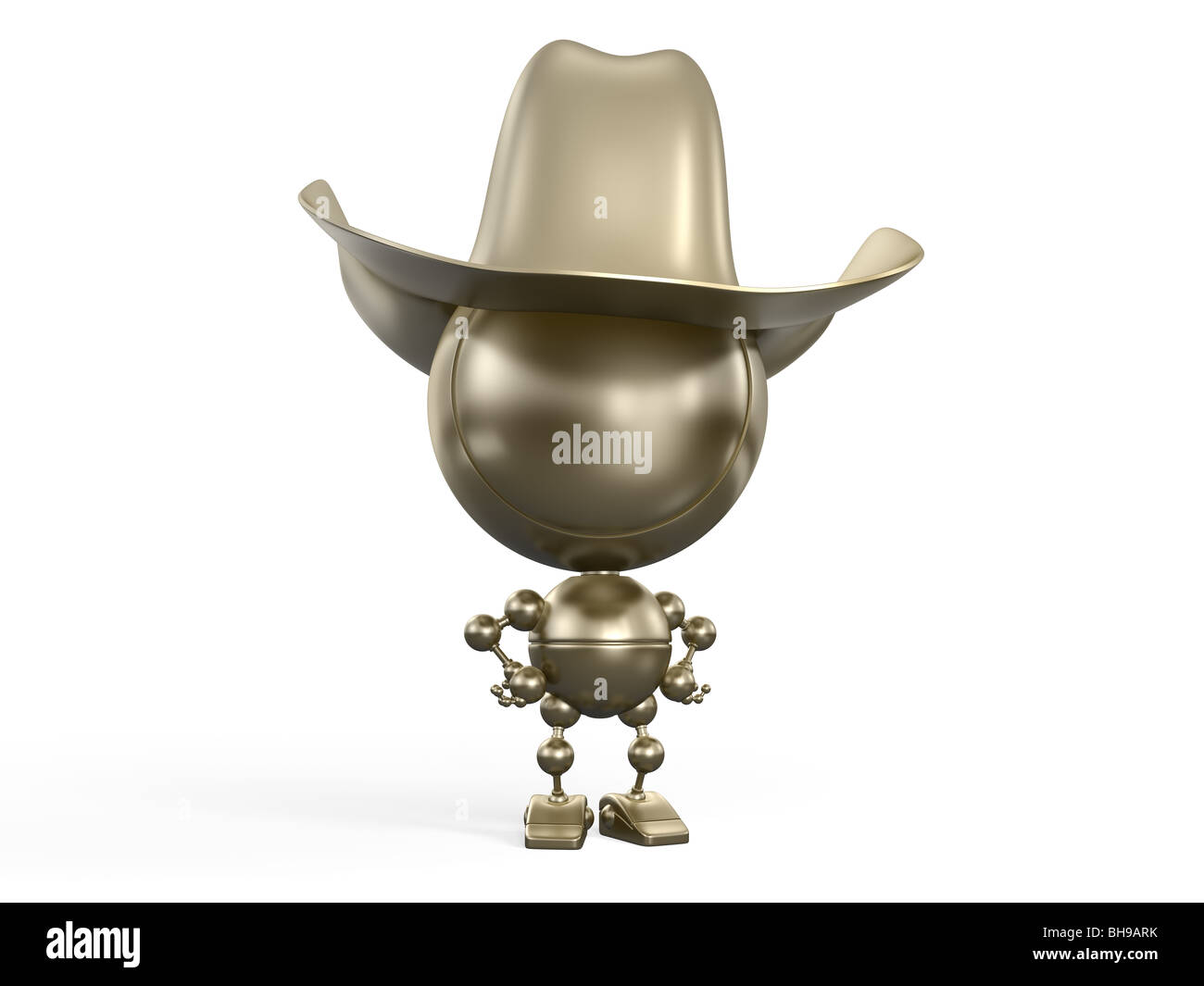 Oro Uomo robotici con western hat. 3d immagine cartoon isolato su bianco Foto Stock