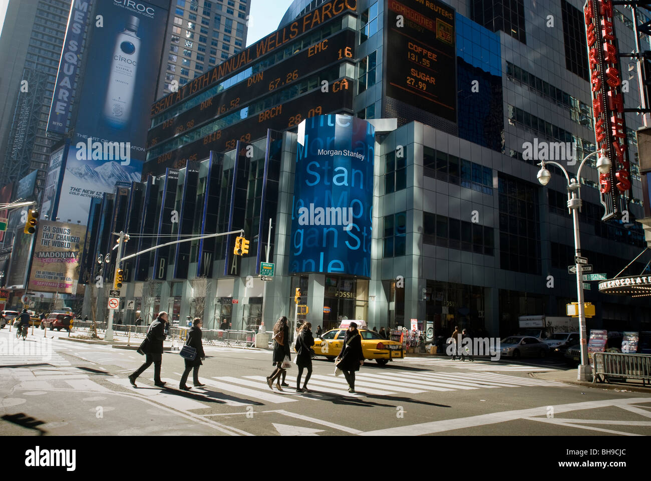 Morgan Stanley sede in Times Square a New York il giovedì, 4 febbraio 2010. (© Richard B. Levine) Foto Stock
