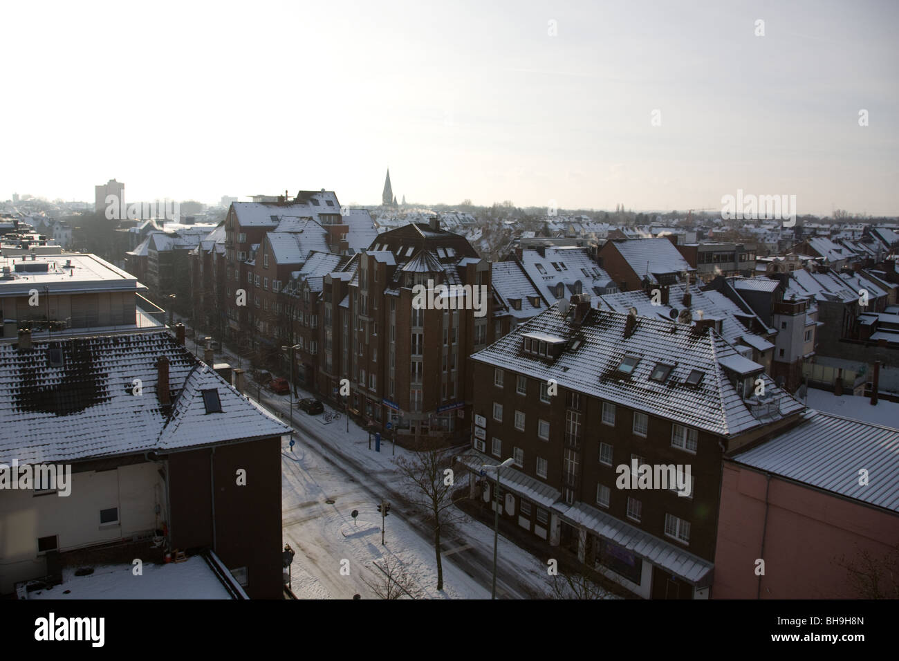 Neuss inverno cityscape - vista dall'Hotel Mirage Foto Stock