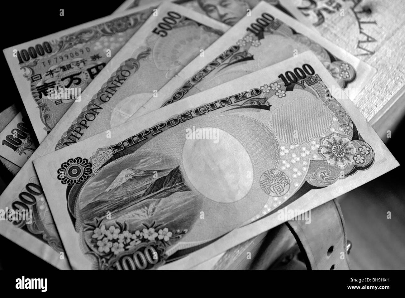 La moneta nazionale del Giappone, Yen note. Foto Stock