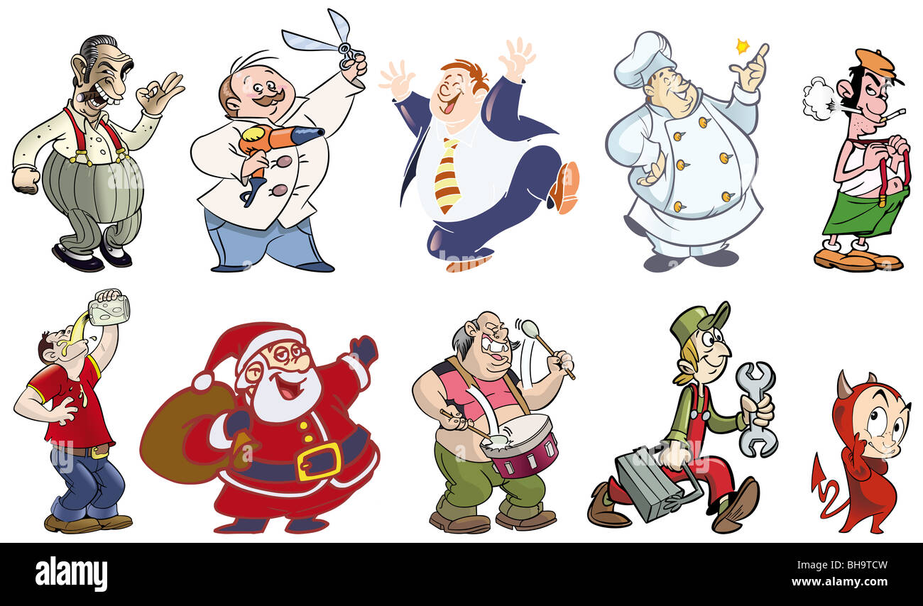 Set di dieci personaggi di cartoni animati Foto Stock