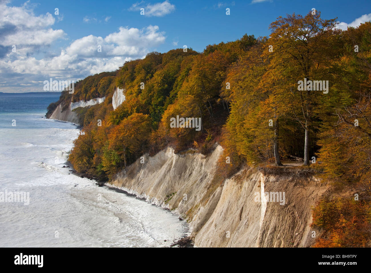 Chalk scogliere sulla costa di Jasmund National Park, Isola di Ruegen, Meclemburgo-Pomerania, Germania Foto Stock