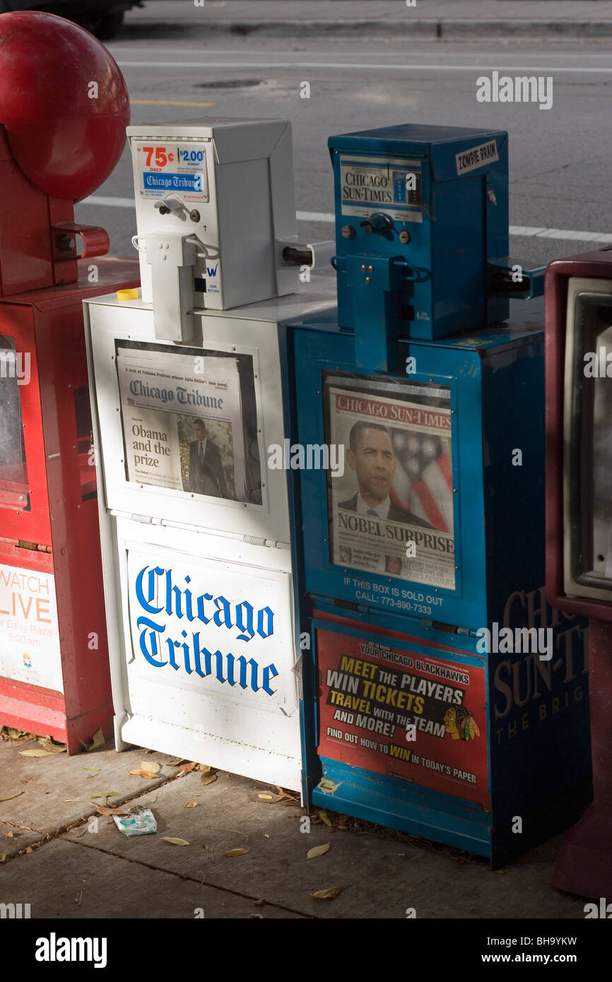 Chicago quotidiani con le notizie del Presidente Obama il Premio Nobel per la pace Foto Stock