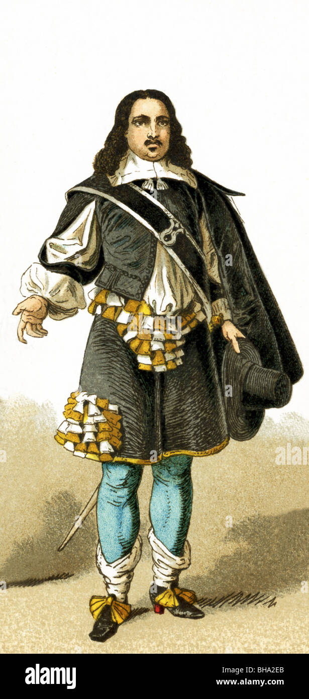Gli uomini in questa illustrazione indossare gli abiti indossati nei Paesi Bassi intorno al 1600 da un uomo di rango. Foto Stock