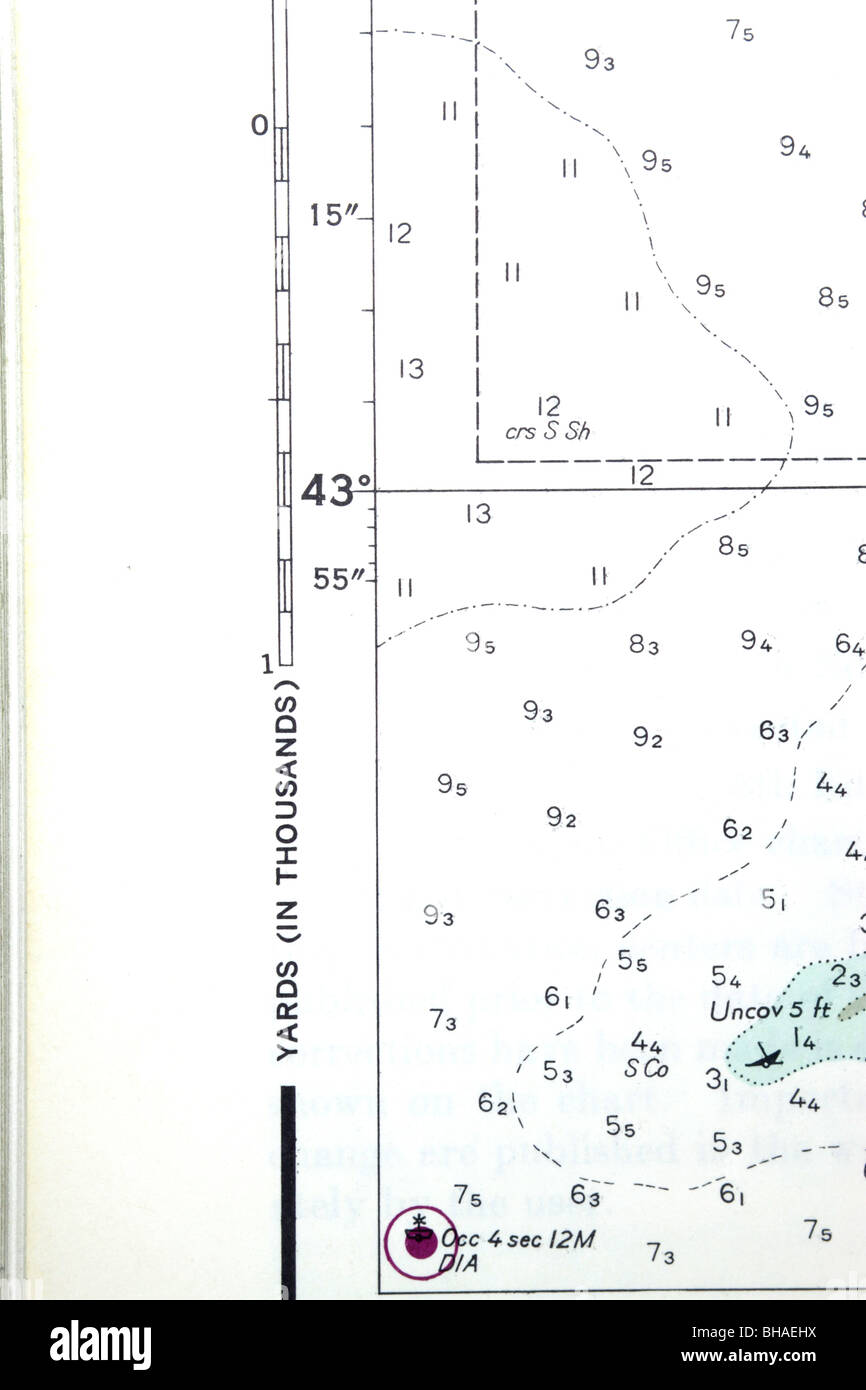 Scala e latitude su una carta nautica Foto Stock