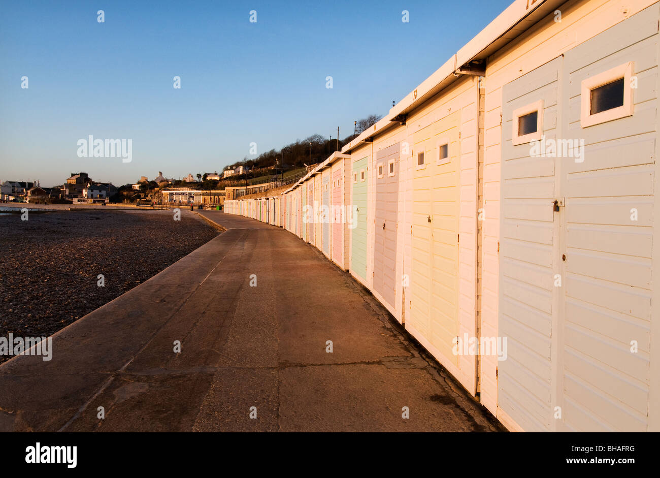 Lyme Regis Cabine sulla spiaggia, Foto Stock